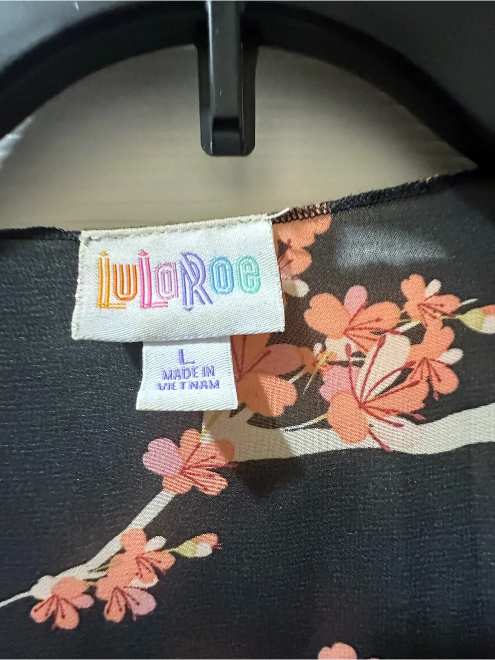 LuLaRoe Black Floral Kimono Cardigan with Pink Blossoms